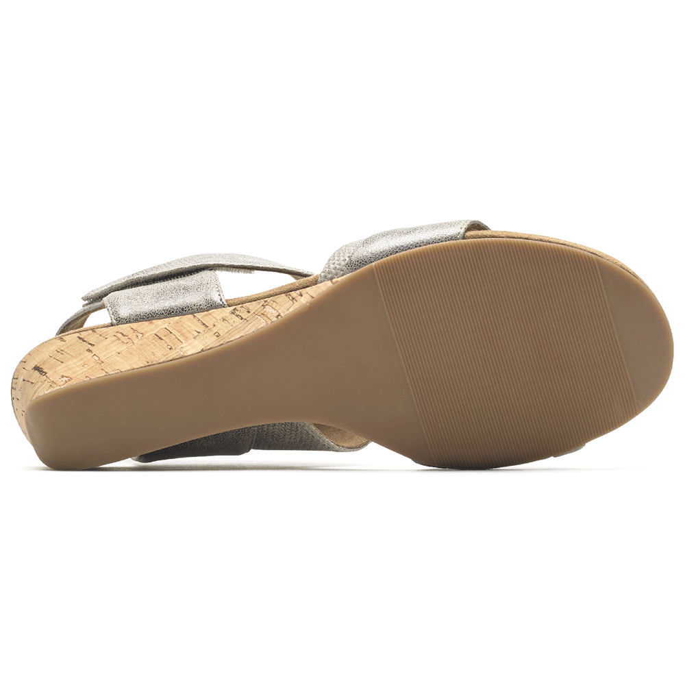 Rockport Sandaler Dame Sølv - Calia Mid Wedge Cuff - SDNL57408